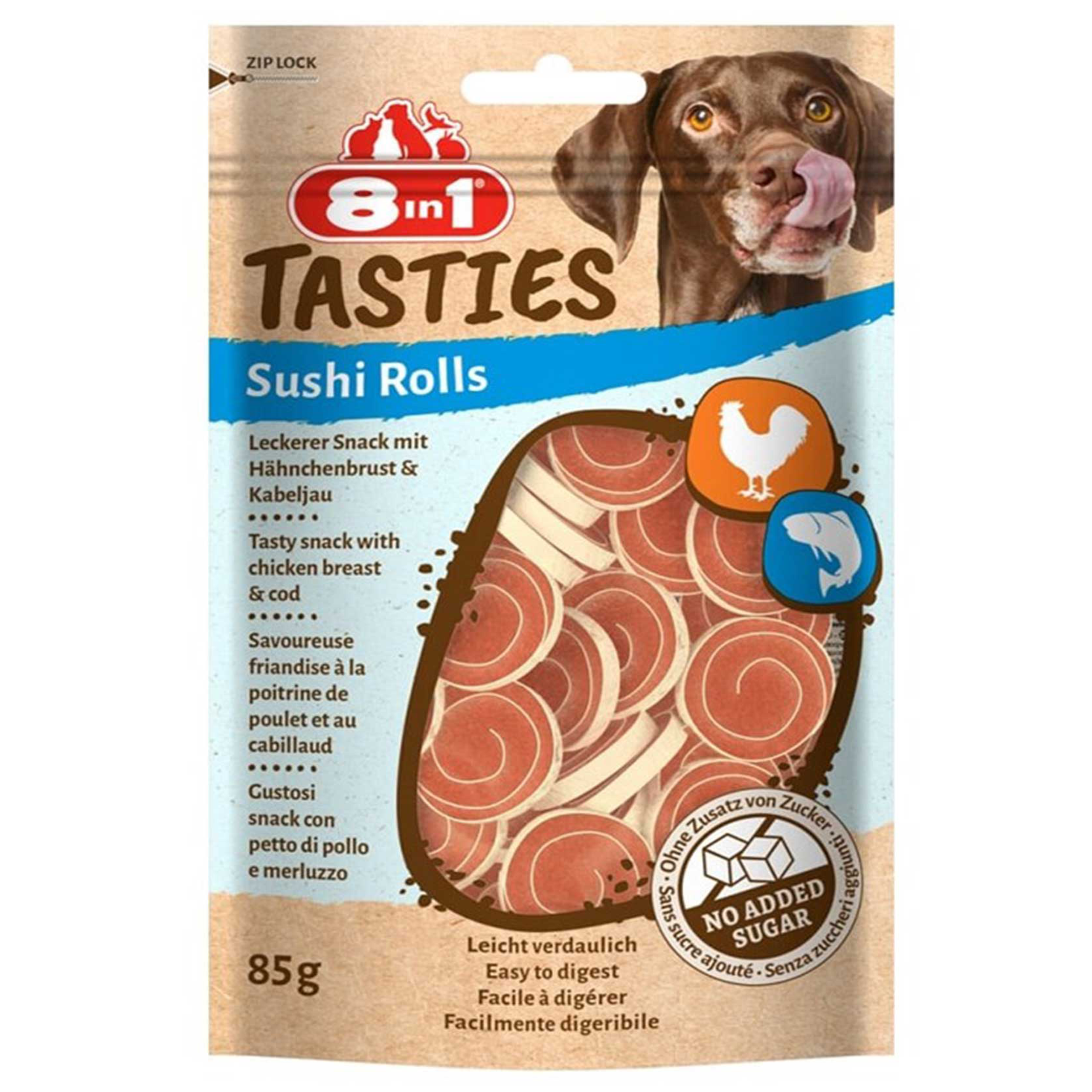 8in1 Tasties Sushi Rolls Tavuklu Balıklı Sushi Köpek Ödül Maması 85 G