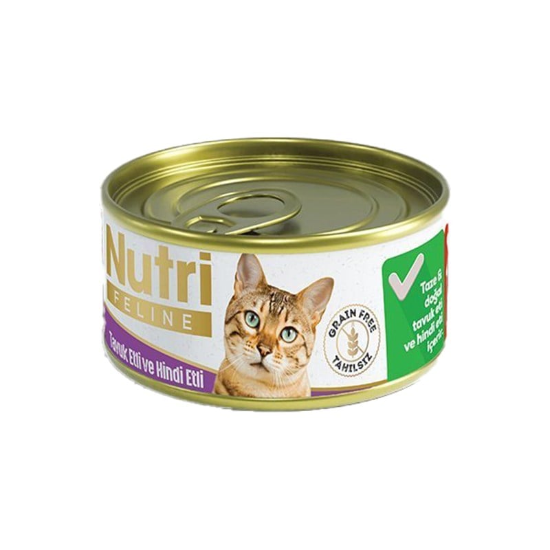 Nutri Feline Kıyılmış Tavuk Etli ve Hindi Etli Tahılsız Yetişkin Kedi Konservesi 85gr