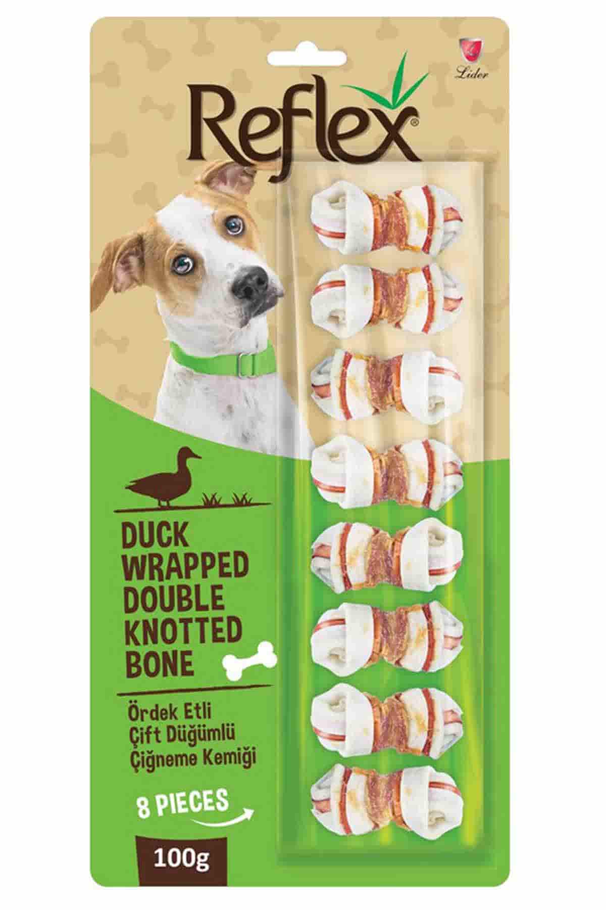 Reflex Ördek Eti Sargılı Çift Düğümlü Köpek Çiğneme Kemiği 100gr (8'li)